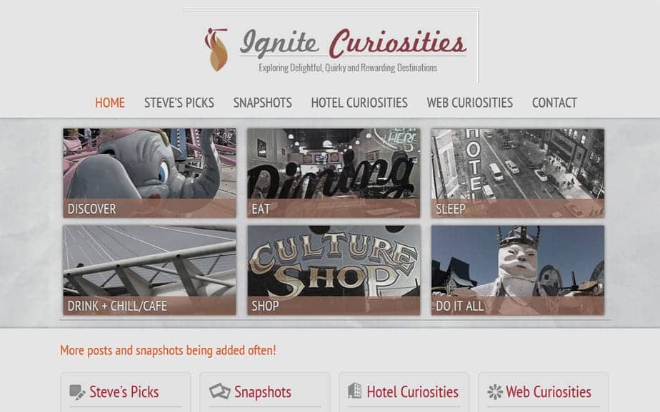 Ignite Curiosities Web Design Refresh - Before